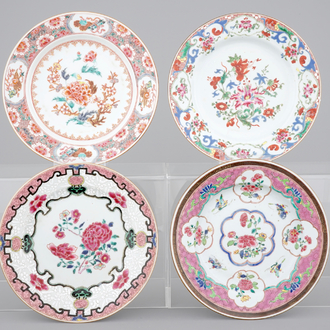 A set of four Chinese famille rose plates, Yongzheng/Qianlong, 18th C.