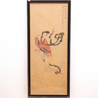 A large Chinese painting of a female immortal