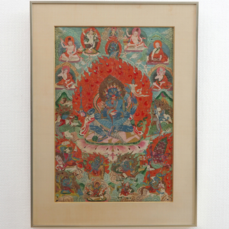 A framed Tibetan tangka, 19th C.
