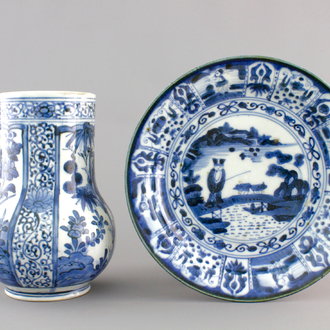 A Japanese Arita porcelain tankard and a similar plate, 17/18th C.