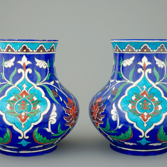 A pair of Theodore Deck Iznik style vases, 1875-1880