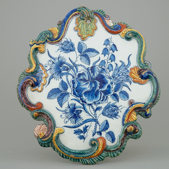 A blue and white Dutch Delft floral plaque, 18th C.