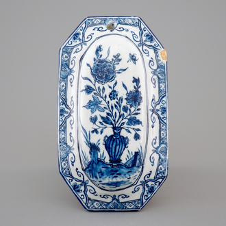A blue and white Dutch Delft brush back, dated 1753
