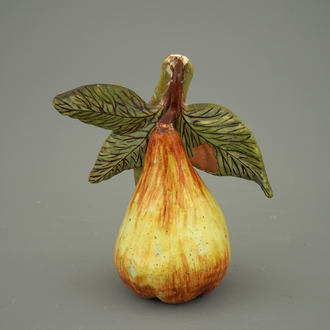 A Dutch Delft polychrome model of a pear, 18th C.