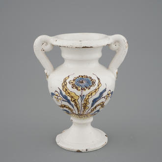 GA polychrome French faïence altar vase, Nevers, 18th C.