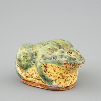 A Brussels faience model of a frog, 18th C.