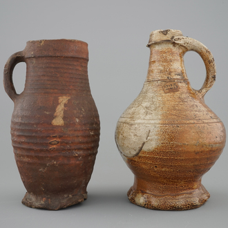 Two early saltglazed stoneware jugs, Raeren, 15/16th C.