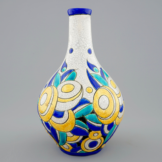 A Charles Catteau crackle glazed vase with floral decoration for Boch Kéramis, 1st half 20th C.