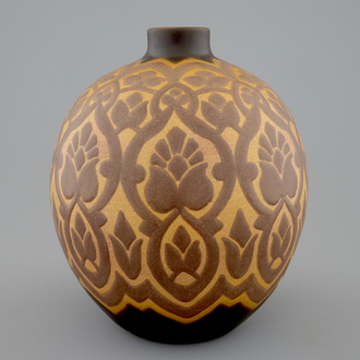 A Charles Catteau stoneware grès vase with floral design for Boch Kéramis, 1st half 20th C.
