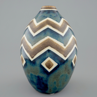 A Charles Catteau stoneware grès vase with tree color design, Boch Kéramis, 1st half 20th C.