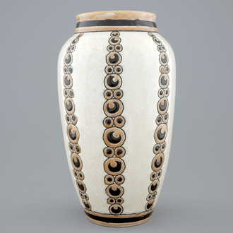 A Charles Catteau crackle glazed vase with ornamental decoration for Boch Kéramis, 1st half 20th C.