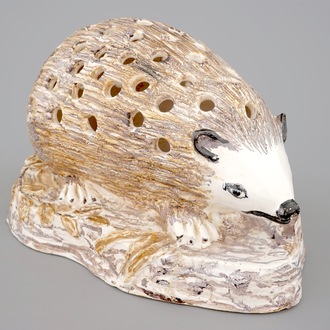 A polychrome flower holder shaped as a hedgehog, North of France, 18/19th C.