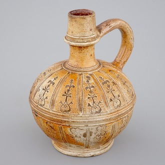 A fine bulbous stoneware jug, Raeren, 16/17th C.