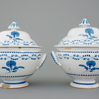 A pair of Brussels faience tureens with covers, ca. 1800