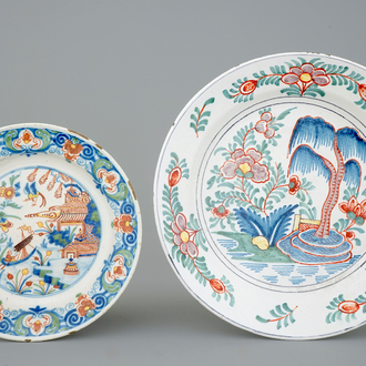Two polychrome Dutch Delft plates, 18/19th C.
