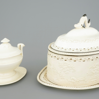 Deux terrines en creamware anglais, pour le marché hollandais, vers 1800