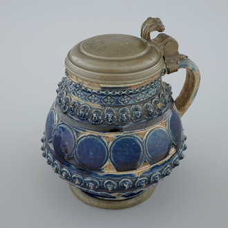 A pewter-mounted Muskau stoneware stein, dated 1660