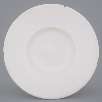 A large white monochrome Delftware dish, 17/18th C.