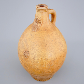 A large brown-glazed stoneware bellarmine jug, 18th C.