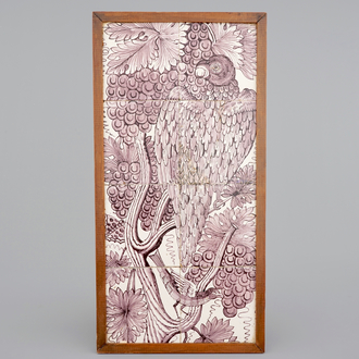 A manganese Dutch Delft tile panel with a parrot, 18th C.