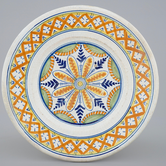 A polychrome ornamental maiolica dish, Harlingen, Friesland, early 17th C.