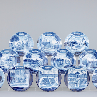 A set of 12 blue and white Dutch Delft month plates, 19th C.