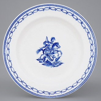 A Tournai porcelain plate with Saint-Georges fighting the dragon, late 18th C.