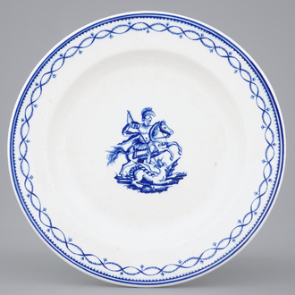 A Tournai porcelain plate with Saint-Georges fighting the dragon, late 18th C.
