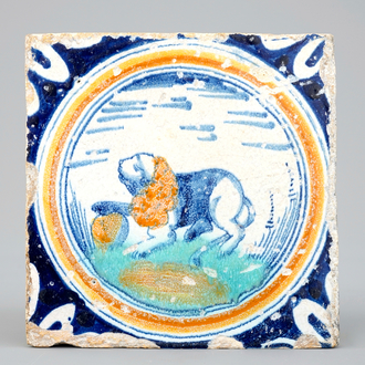 A medallion tile with a lion, ca. 1600, Southern Netherlands