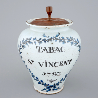 A small tobacco jar with wooden cover, North of France, 18th C.