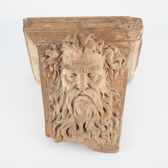 A large French architectural terra cotta fragment depicting Neptune, 17/18th C.
