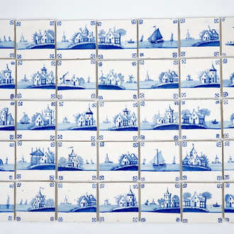 A set of 35 antique Dutch Delft landscape tiles, 19th C.