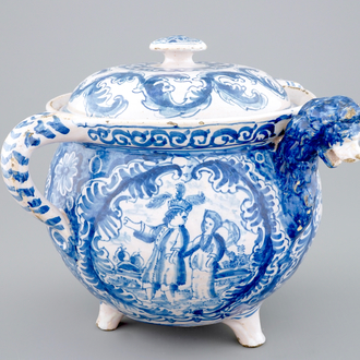 A dated blue and white spouted bowl with biblical scenes, Harlingen, Friesland, 1718