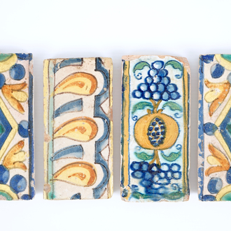 A set of 4 polychrome border tiles, Spain and The Netherlands, 17th C.