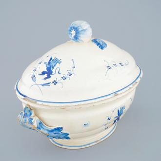 A blue and white tureen and cover, Andenne, 19th C.