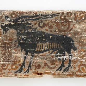 A Spanish socarrat or roof tile with a buck, Paterna, 14/15th C.