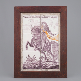 A tile panel depicting William IV, Prince of Orange, on horseback,18th C.