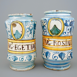 Two Italian maiolica albarelli, Montelupo, 17th C.