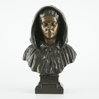 Gustave Pickery (1862-1921), Buste van een vrouw met inscriptie "Brugghe", in brons