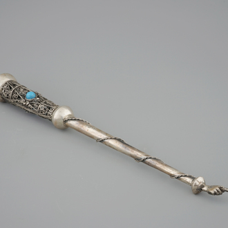 A silver and turquoie ritual thora pointer or yad, Russia, dated 1823