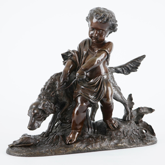 Auguste Joseph Peiffer (1832–1886), Un putto avec un chien, groupe en bronze