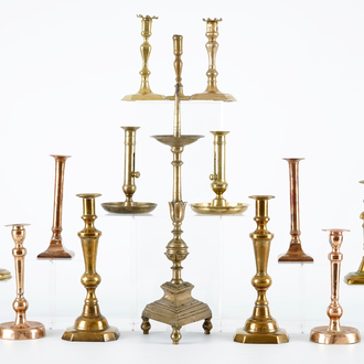 A set of 16 brass and bronze candlesticks, 17/19th C.