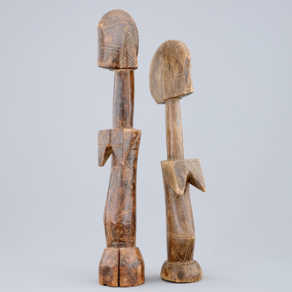 Two African carved wood figures of fertility dolls, Mossi, Congo, mid 20th C.