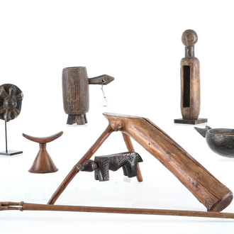 Nine various utilitary African wood objects, first half 20th C.