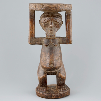 An African carved wood stool, Songye, Congo, 1st half 20th C.