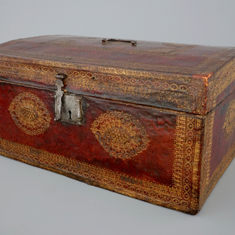 A fine French gilt-tooled leather valuables box, 18th C.