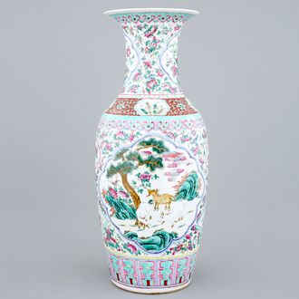 An unusual tall Chinese famille rose vase, 19th C.