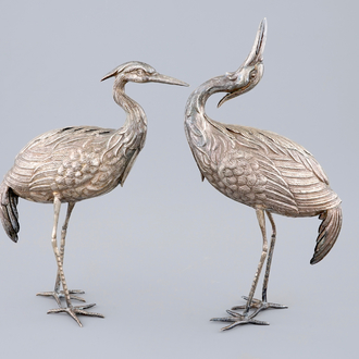 Two silver models of herons, mid 20th C.