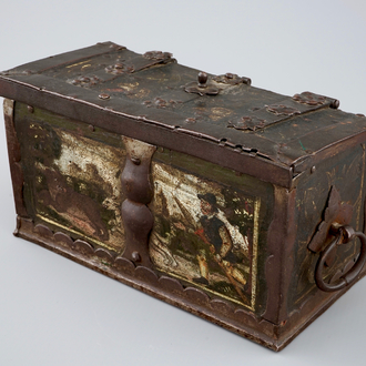 A wrought and painted iron chest, Nuremberg, 16/17th C.