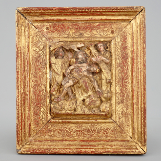 Un relief polychrome en albâtre de Malines: "La descente de croix", début du 17ème